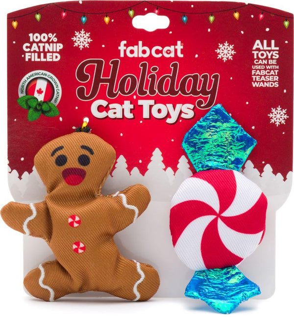 fabdog fabcat Jouet pour chat à l'herbe à chat Bonhomme Pain d'épice et Menthe poivrée des Fêtes