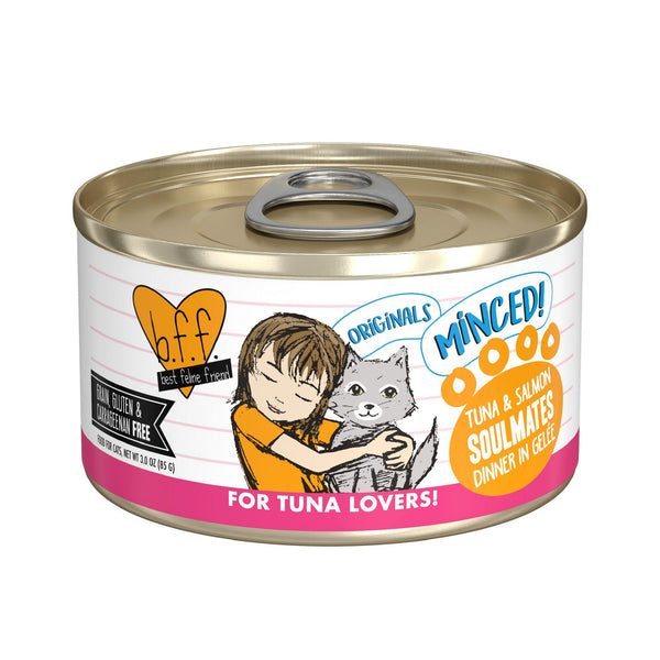 BFF MINCED Tuna & Salmon Soulmates Dinner in Gelee Wet Cat Food Can