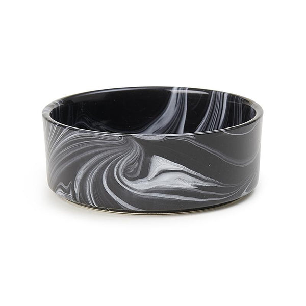 PetRageous Fancy Marble Stoneware Pet Bowl, Black. 5-in x 2-in