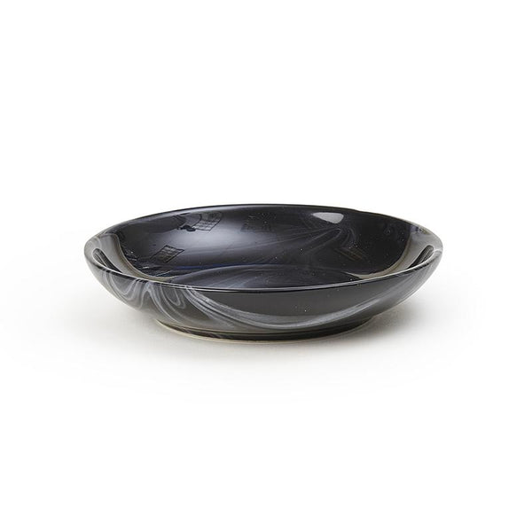 PetRageous Fancy Marble Stoneware Pet Saucer, Black. 5-in x 1-in