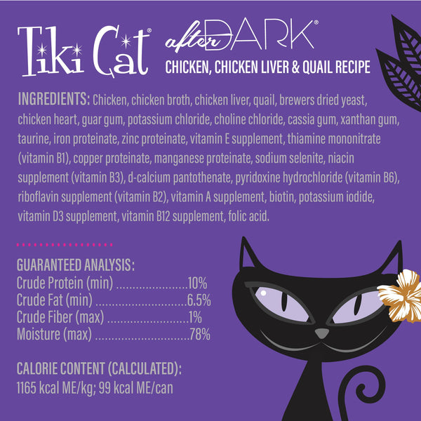 Tiki Cat After Dark Pâté doux au poulet, foie de poulet et caille, boîte de nourriture humide pour chats