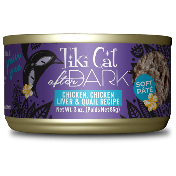 Tiki Cat After Dark Pâté doux au poulet, foie de poulet et caille, boîte de nourriture humide pour chats