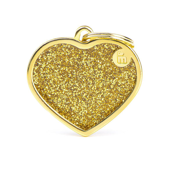 MyFamily Shine Glitter Heart Pet ID Tag, Gold