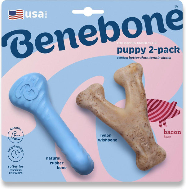 Benebone Bone & Wishbone Bacon Flavor Puppy Pack Dog Toy