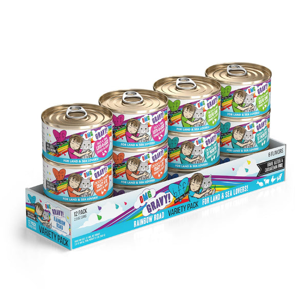 BFF OMG GRAVY Rainbow Road Variety Pack Wet Cat Food Can, 2.8-oz, 12-pk