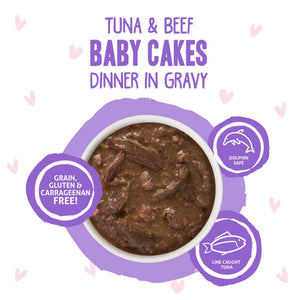 BFF OMG GRAVY Tuna & Beef Baby Cakes Dinner in Gravy Wet Cat Food Pouch