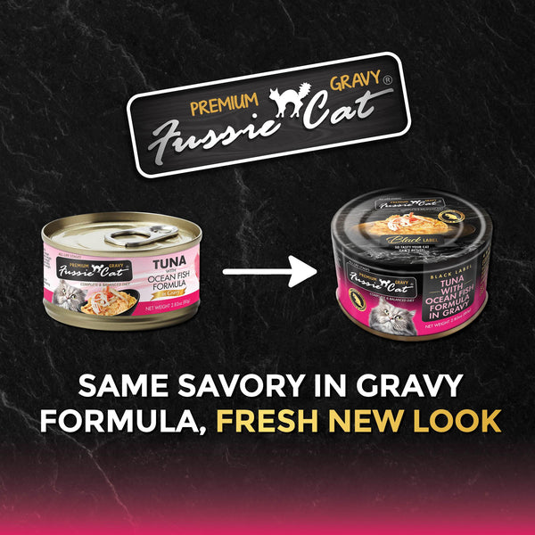 Fussie Cat Black Label Premium Tuna with Ocean Fish in Gravy Wet Cat Food Can