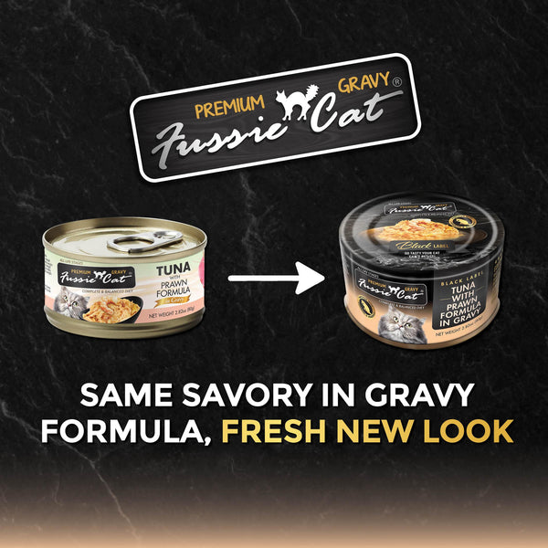 Fussie Cat Black Label Premium Tuna with Prawn in Gravy Wet Cat Food Can