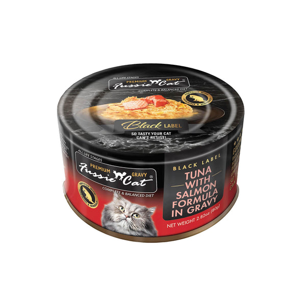 Fussie Cat Black Label Premium Tuna with Salmon in Gravy Wet Cat Food Can