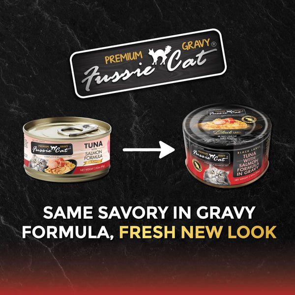 Fussie Cat Black Label Premium Tuna with Salmon in Gravy Wet Cat Food Can