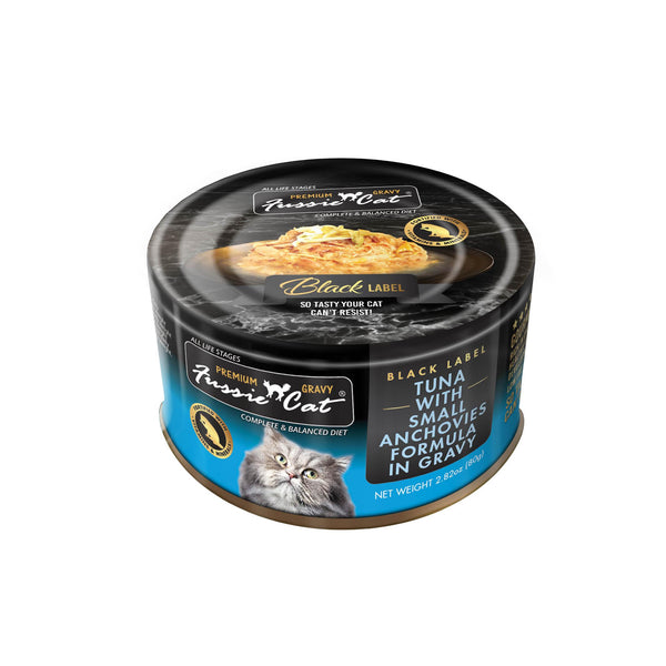 Fussie Cat Black Label Premium Tuna with Small Anchovies in Gravy Wet Cat Food Can
