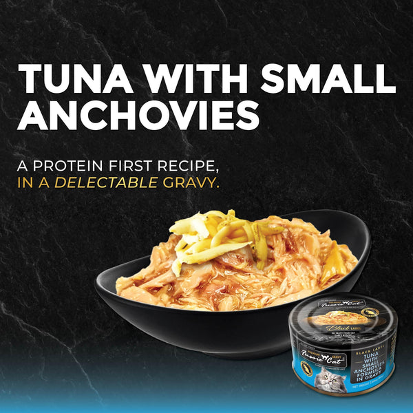 Fussie Cat Black Label Premium Tuna with Small Anchovies in Gravy Wet Cat Food Can