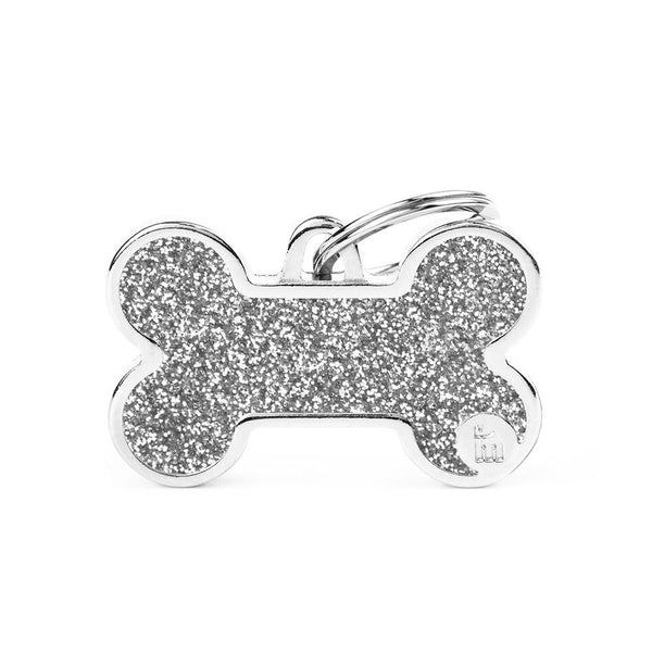 MyFamily Shine Glitter Bone Pet ID Tag, Silver