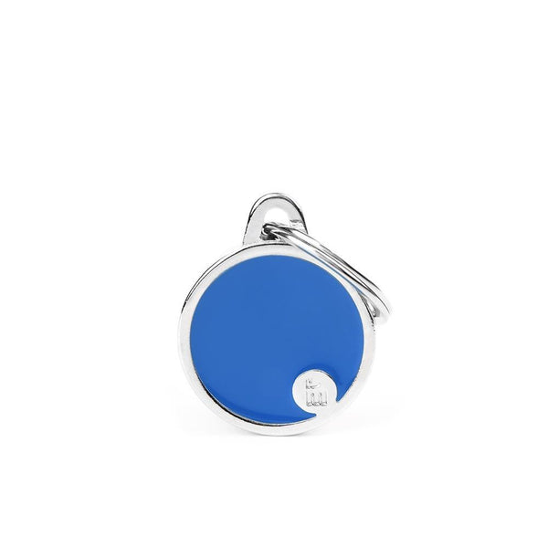 MyFamily Médaille d'identification pour animal faite main forme cercle, bleue