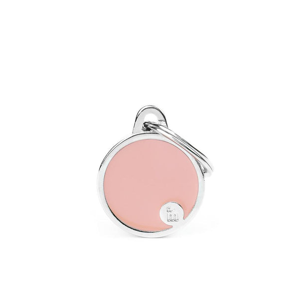 MyFamily Médaille d'identification pour animal faite main forme cercle, rose