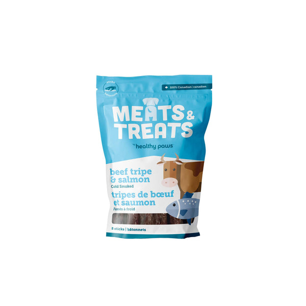 Healthy Paws Bâtonnets de tripes saumon & bœuf fumés à froid friandises pour chiens
