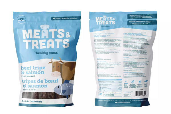 Healthy Paws Bâtonnets de tripes saumon & bœuf fumés à froid friandises pour chiens