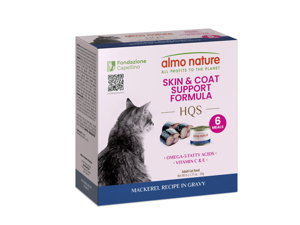 Almo Nature HQS Formule Soutien Peau et Pelage Maquereau en Sauce Nourriture humide pour chat en boîte