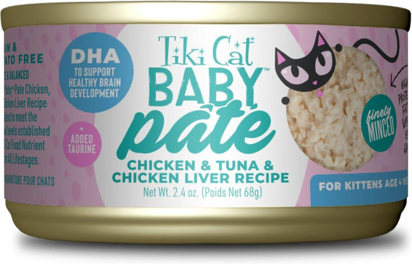 Tiki Cat Baby Pate Chicken, Tuna & Chicken Liver Kitten Wet Cat Food Can