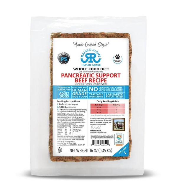 Raised Right Chien Soutien pancréatique bœuf Nourriture congelée pour chiens