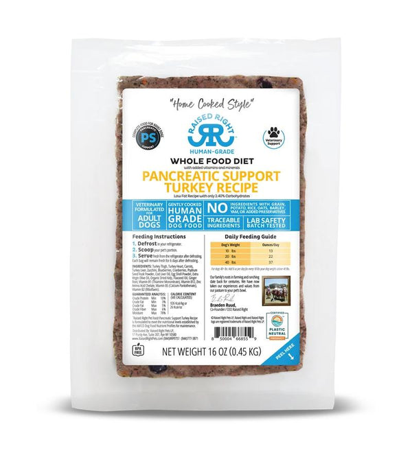 Raised Right Pancreatic Support Turkey Frozen Dog Food