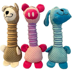 Amazing Pet Products Springy Neck Animal Plush Dog Toy, Assorted