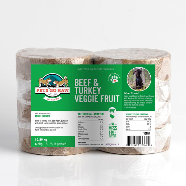 Pets Go Raw Beef & Turkey Veggie Fruit Patties Frozen Dog Food