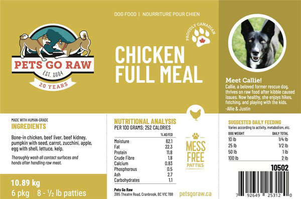 Pets Go Raw Galettes repas complet poulet pour chiens congelées