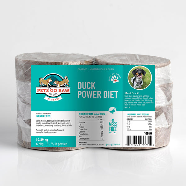 Pets Go Raw Galettes surgelées Duck Power Diet pour chiens