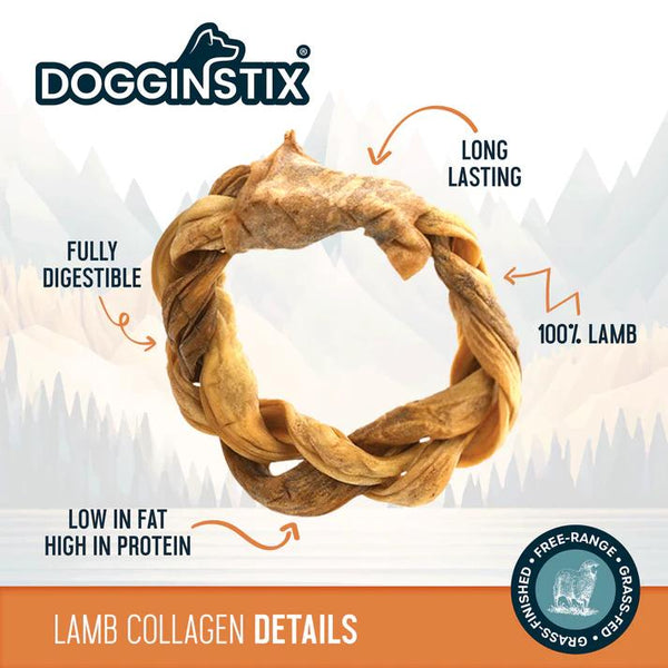 Dogginstix Braided Lamb Collagen Ring Dog Treats