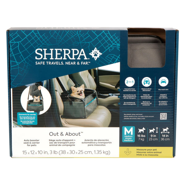 Sherpa Out & About 2-in-1 Pet Booster Seat & Carrier, Grey