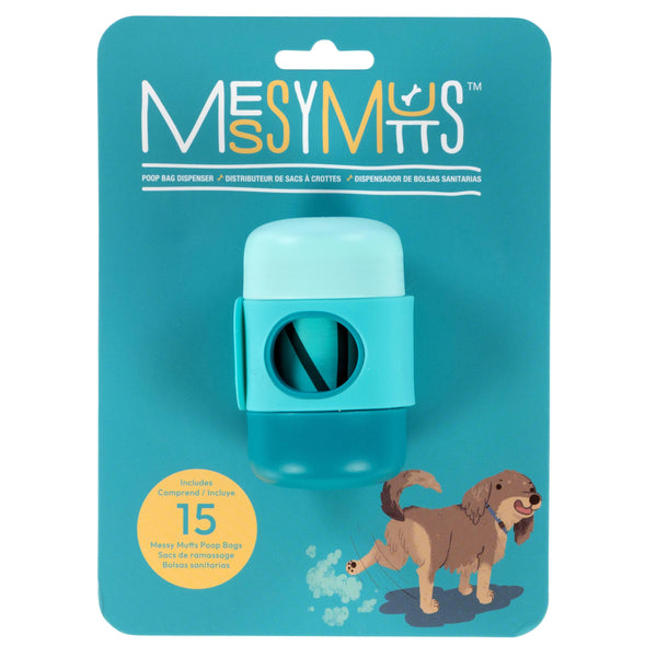 Messy Mutts Distributeur de sacs à crotte avec sangle en silicone pour chiens, assorti bleu
