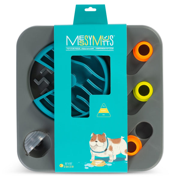 Messy Mutts Mangeoire lente Flip'n Slide Puzzler pour chien, grise