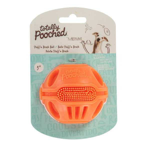 Messy Mutts Jouet pour chien balle Brosse Stuff'n Brush Totally Pooched, orange
