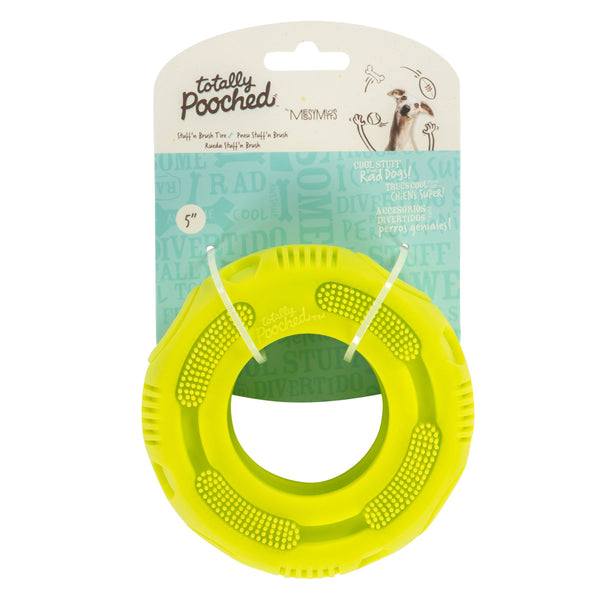 Messy Mutts Jouet pour chien pneu Brosse Stuff'n Brush Totally Pooched, vert