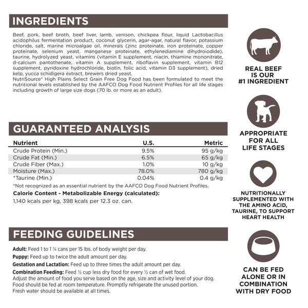 NutriSource Recette High Plains Select Sans céréales Pâtée pour chiens en boîte
