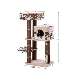 PetPals Cowboy Cat Tree, Brown Cow Print, X-Large