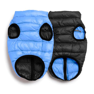 fabdog Pack N' Go Reversible Puffer Dog Coat, Light Blue/Black