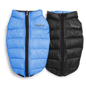 fabdog Pack N' Go Reversible Puffer Dog Coat, Light Blue/Black