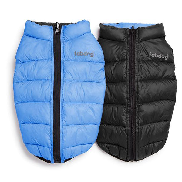 fabdog Pack N' Go Reversible Puffer Dog Coat, Light Blue/Black