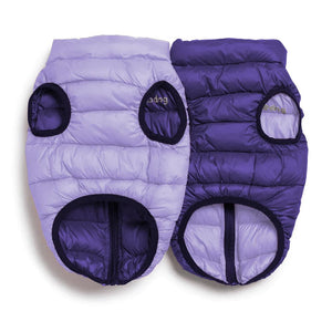 fabdog Pack N' Go Reversible Puffer Dog Coat, Lilac/Grape