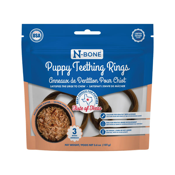 N-Bone Anneaux de dentition pour chiots Saveur Texas Pulled Pork Friandises pour chiens
