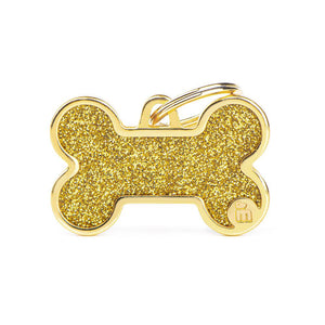 MyFamily Shine Glitter Bone Pet ID Tag, Gold