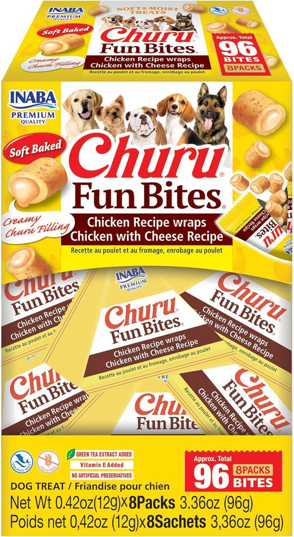 INABA Churu Fun Bites Chicken Recipe Wraps with Cheese Dog Treats