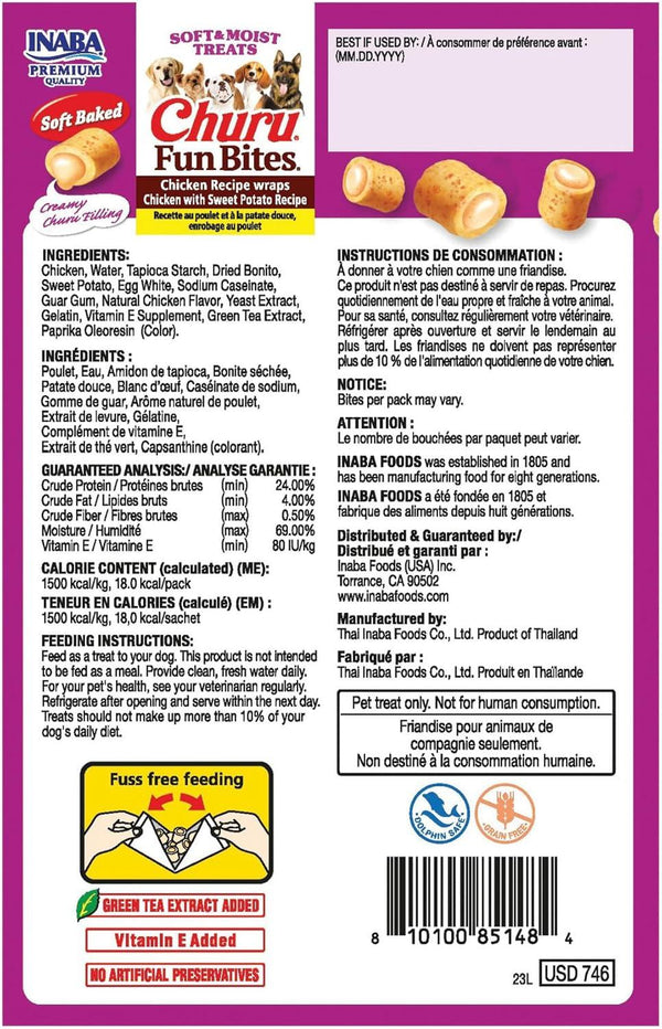 INABA Churu Fun Bites Chicken Recipe Wraps with Sweet Potato Dog Treats