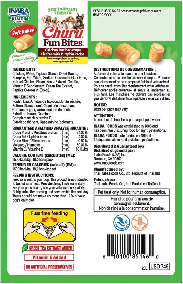 INABA Churu Fun Bites Chicken Recipe Wraps with Pumpkin Dog Treats