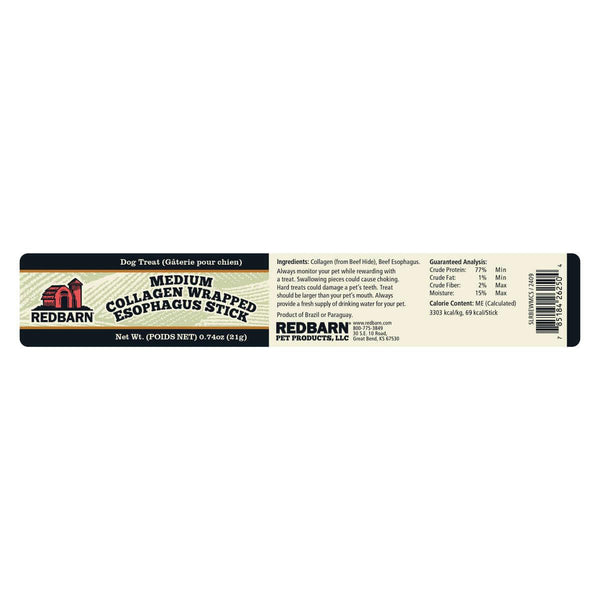 Redbarn Collagen Wrapped Esophagus Stick Dog Treats, Medium