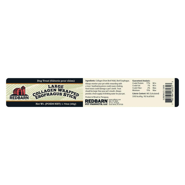 Redbarn Collagen Wrapped Esophagus Stick Dog Treats, Large