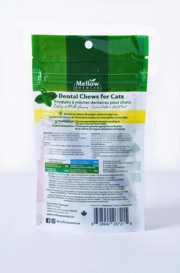 Mellow Premium Dental Chews Catnip & Milk Cat Treats