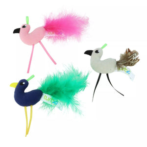 Turbo Lime Loop Oiseaux avec queues en plumes Jouet pour chat, couleurs assorties